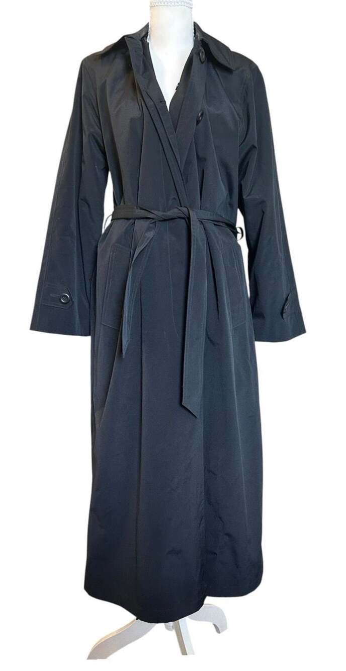 Mulberry Street Trench Coat Size M Black Hooded Belted
